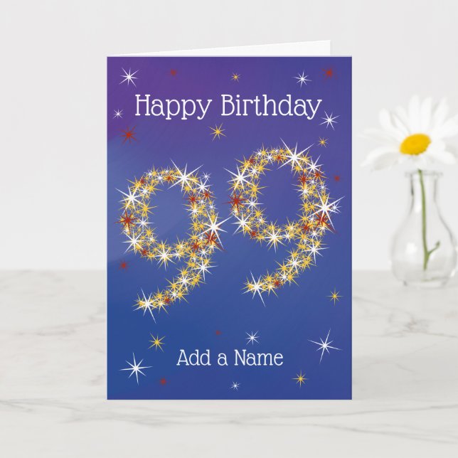 99th Birthday - 99 in Stars - Blue - Age 99 Card (Small Plant)
