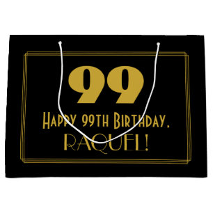 99th Birthday — Art Deco Inspired Look "99" & Name Large Gift Bag