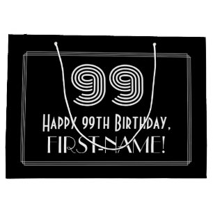 99th Birthday — Art Deco Inspired Look "99" & Name Large Gift Bag