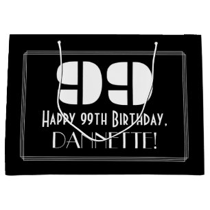 99th Birthday ~ Art Deco Inspired Look "99" + Name Large Gift Bag