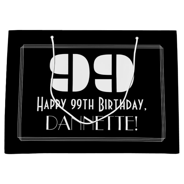 99th Birthday ~ Art Deco Inspired Look "99" + Name Large Gift Bag (Front)