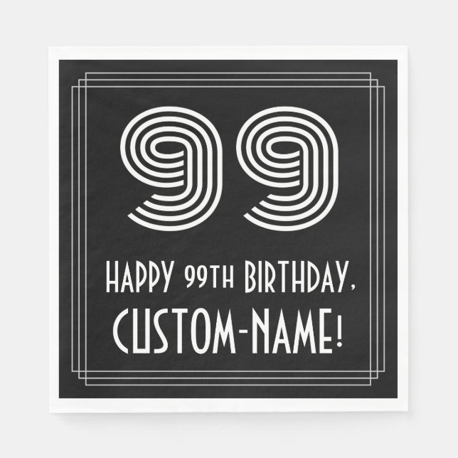 99th Birthday: Art Deco Inspired Look "99" + Name Napkin (Front)