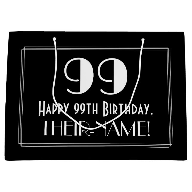 99th Birthday: Art Deco Inspired Style "99", Name Large Gift Bag (Front)