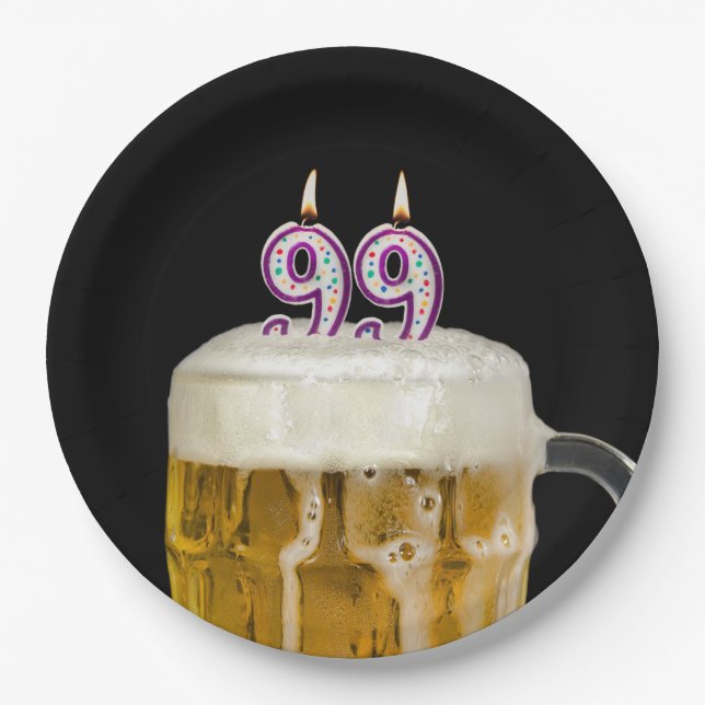99th Birthday Beer on black Paper Plate (Front)