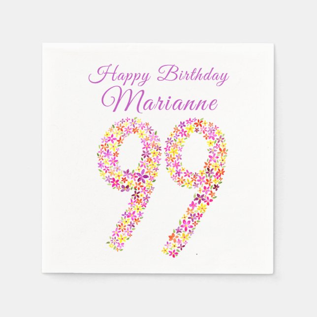 99th birthday birthday 99 flowers watercolor art  napkin (Front)