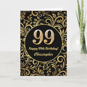 99th Birthday Black and Gold Floral Pattern Card