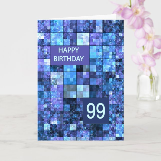 99th Birthday, Blue Squares, Card (Orchid)