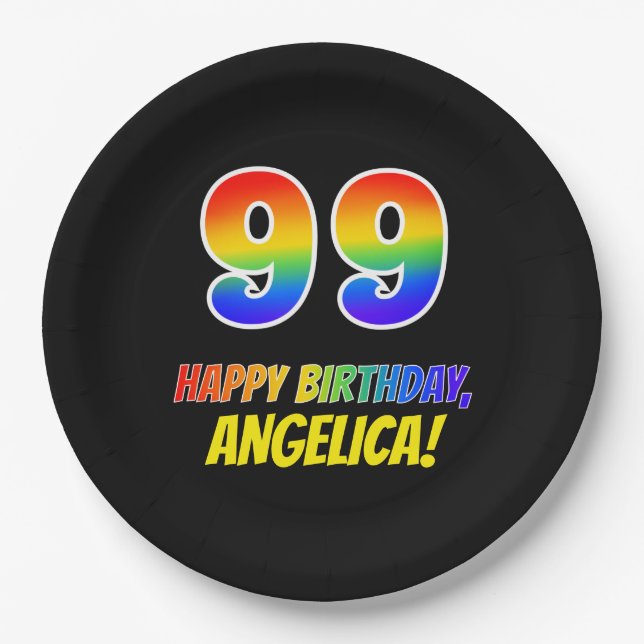 99th Birthday: Bold, Fun, Simple, Rainbow 99 Paper Plate (Front)