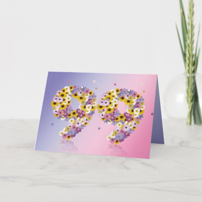 99th birthday card with flowery letters (Front)