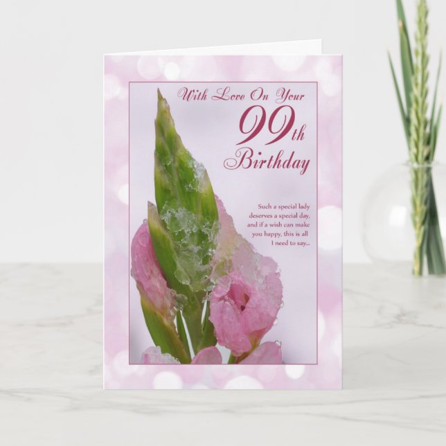 99th Birthday Card With Pink Flower And Ice (Front)