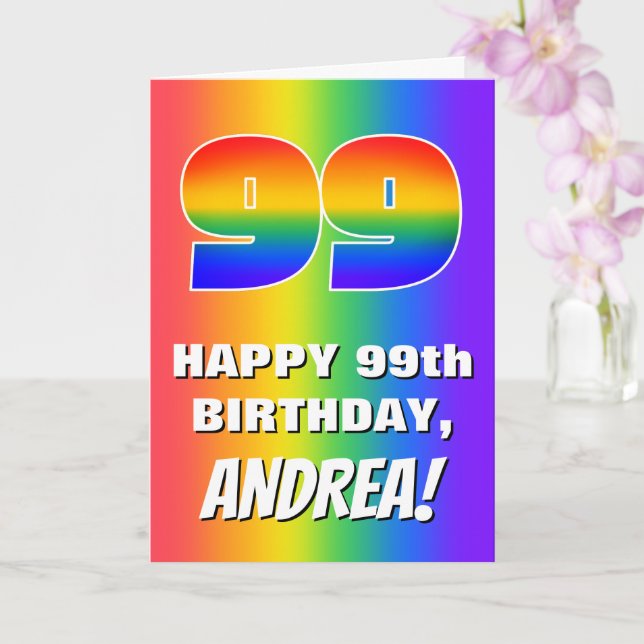 99th Birthday: Colourful, Fun Rainbow Pattern # 99 Card (Orchid)