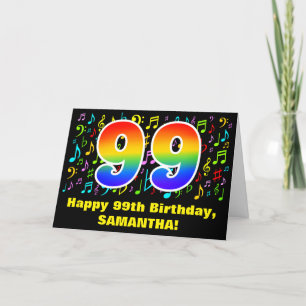99th Birthday: Colourful Music Symbols & Rainbow 9 Card