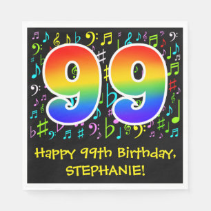 99th Birthday - Colourful Music Symbols, Rainbow 9 Napkin