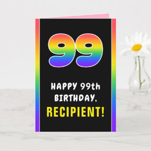 99th Birthday: Colourful Rainbow # 99, Custom Name Card