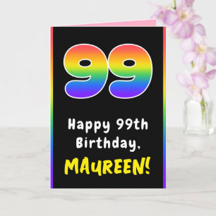 99th Birthday: Colourful Rainbow # 99, Custom Name Card
