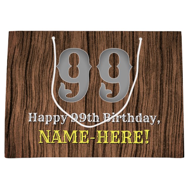 99th Birthday: Country Western Inspired Look, Name Large Gift Bag (Front)
