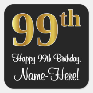 99th Birthday – Elegant Luxurious Faux Gold Look # Square Sticker