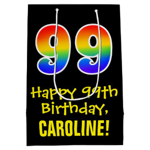99th Birthday: Fun, Bold, Colourful, Rainbow "99" Medium Gift Bag