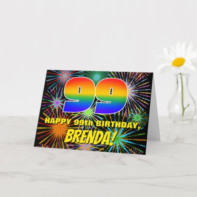 99th Birthday: Fun, Colourful Celebratory Firework Card (Small Plant)