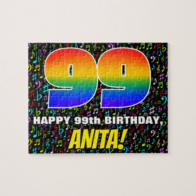 99th Birthday — Fun, Colourful Music Symbols & “99 Jigsaw Puzzle (Horizontal)
