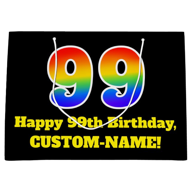 99th Birthday ~ Fun, Colourful, Vibrant, Rainbow 9 Large Gift Bag (Front)