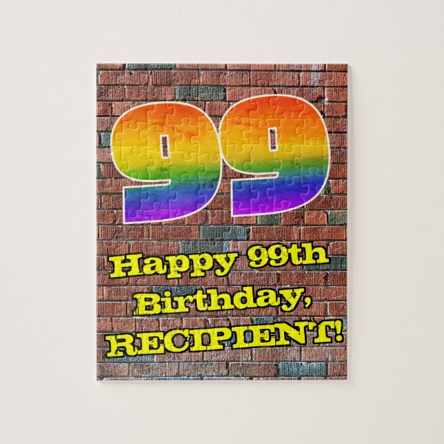 99th Birthday: Fun Graffiti-Inspired Rainbow 99 Jigsaw Puzzle (Vertical)