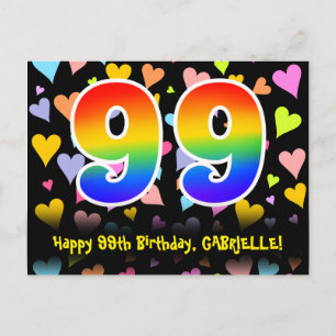 99th Birthday: Fun Hearts Pattern, Rainbow 99 Postcard