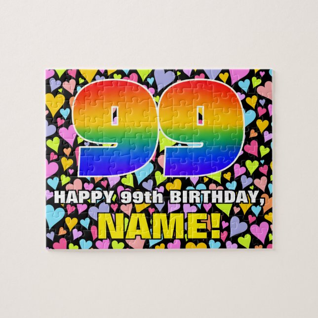 99th Birthday — Fun, Loving Heart Shapes + “99” Jigsaw Puzzle (Horizontal)