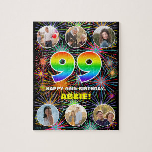 99th Birthday: Fun Rainbow #, Custom Name + Photos Jigsaw Puzzle
