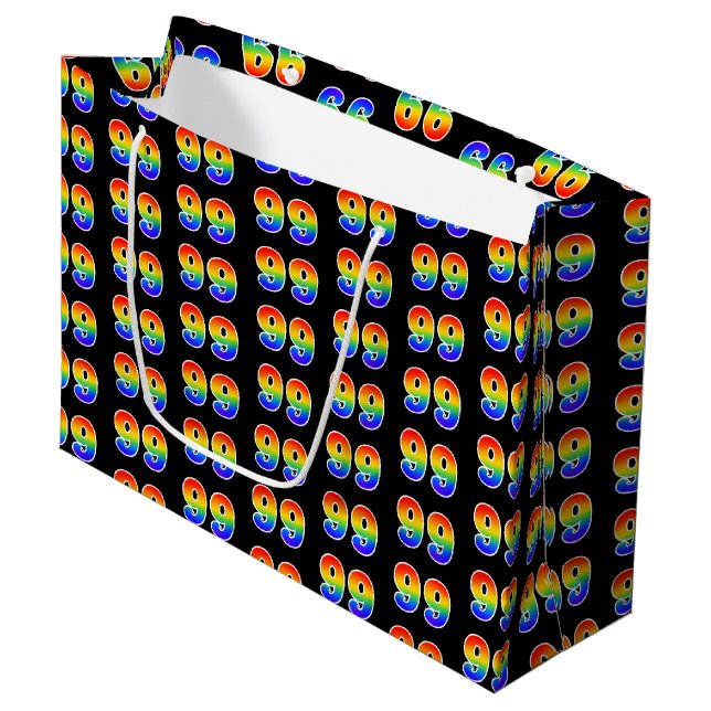 99th Birthday: Fun Rainbow Event Number 99 Pattern Large Gift Bag (Front Angled)