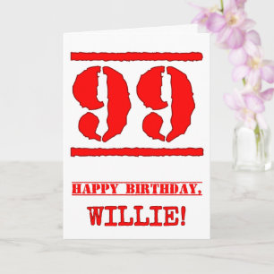 99th Birthday: Fun, Red Rubber Stamp Inspired Look Card