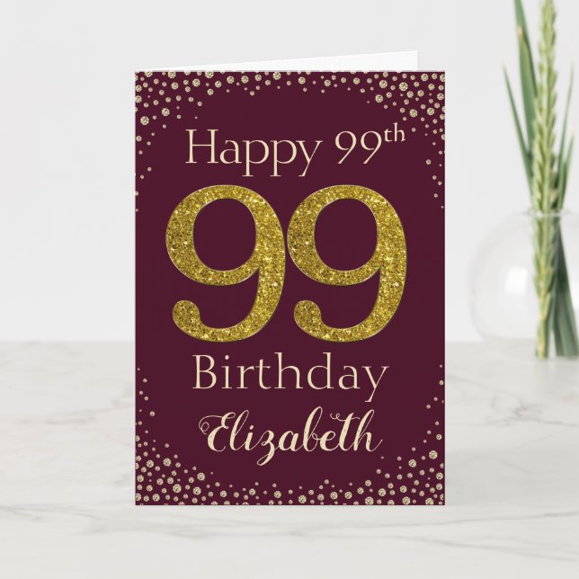 99th Birthday Golden Glitter Card (Front)