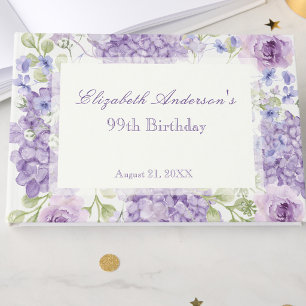 99th Birthday Guest Book Elegant Purple Floral