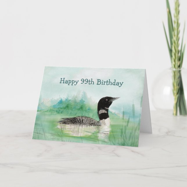99th Birthday Humour Watercolor Loon Bird Nature Card (Front)