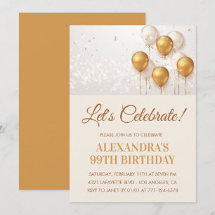 99th birthday invitations Balloons Gold