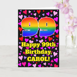99th Birthday: Loving Hearts Pattern, Rainbow # 99 Card