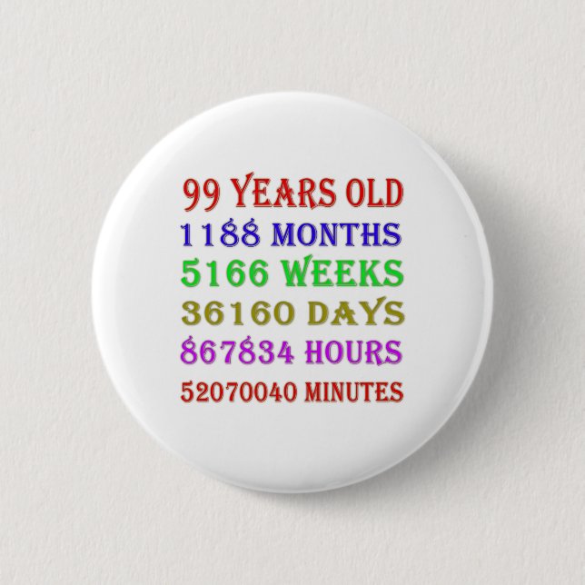 99th  Birthday Milestones 6 Cm Round Badge (Front)