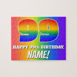 99th Birthday — Multicolored Rainbow Pattern “99” Jigsaw Puzzle