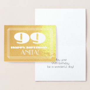 99th Birthday: Name + Art Deco Inspired Look "99" Foil Card