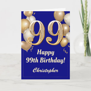 99th Birthday Navy Blue and Gold Balloons Confetti Card