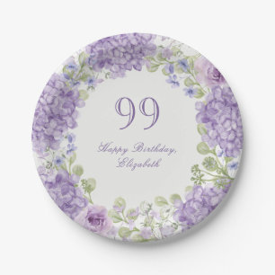 99th Birthday Paper Plates Elegant Purple Floral