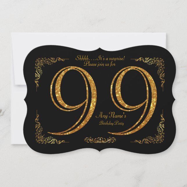 99th,Birthday party 99th,great Gatsby,black & gold Invitation (Front)