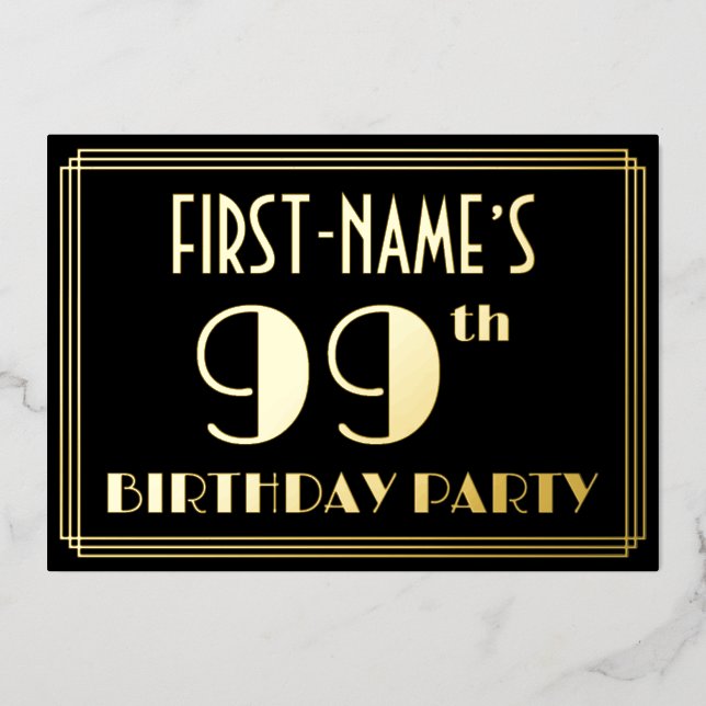 99th Birthday Party: Art Deco Look “99”, w/ Name (Front)