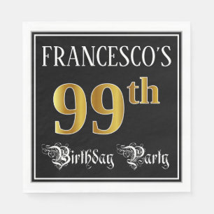 99th Birthday Party — Fancy Script, Faux Gold Look Napkin