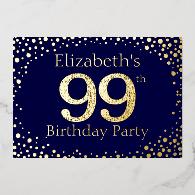 99th Birthday Party Foil Invitation (Front)