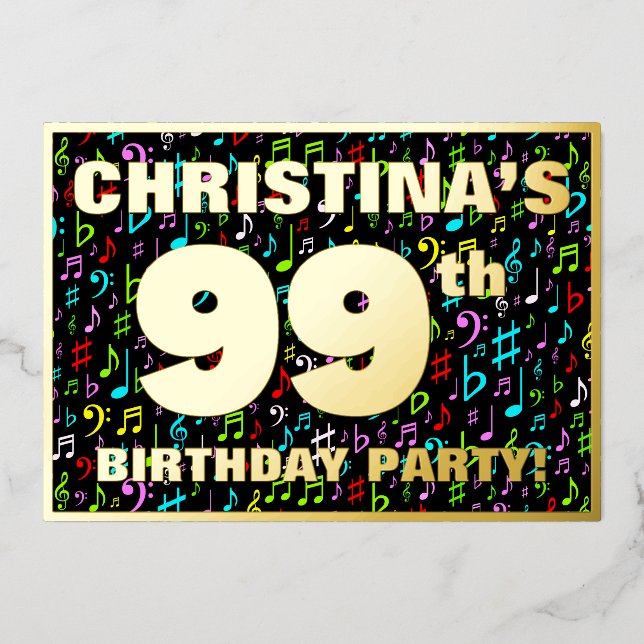 99th Birthday Party — Fun, Colourful Music Symbols (Front)