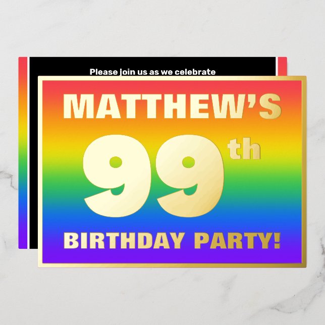 99th Birthday Party: Fun, Colourful Rainbow Patter (Front/Back)