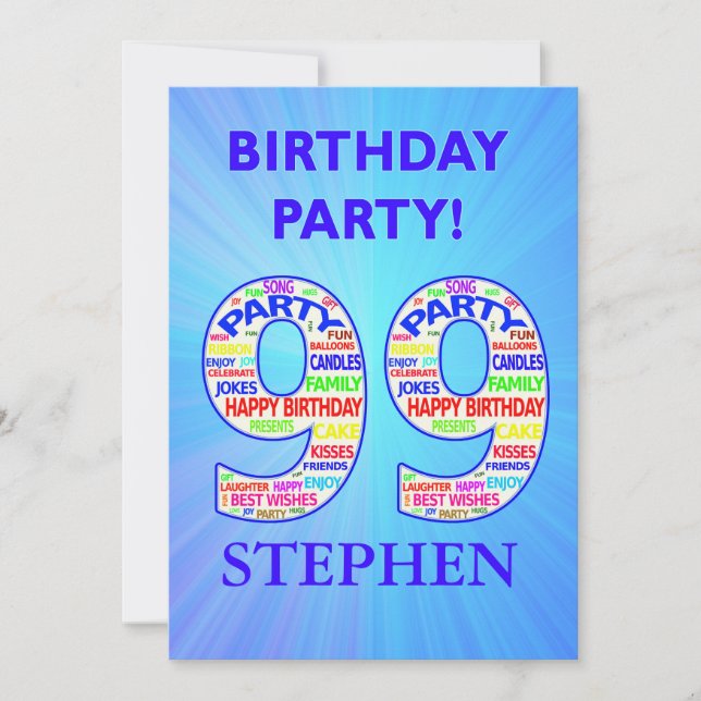 99th Birthday Party Invitation Add a Name (Front)