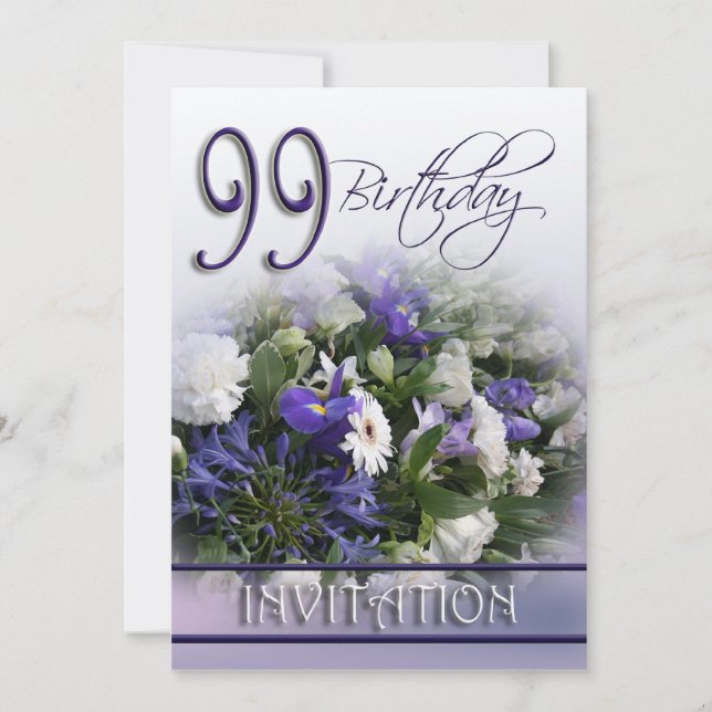 99th Birthday Party Invitation - Blue bouquet (Front)