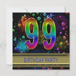 99th Birthday party Invitation with bubbles
